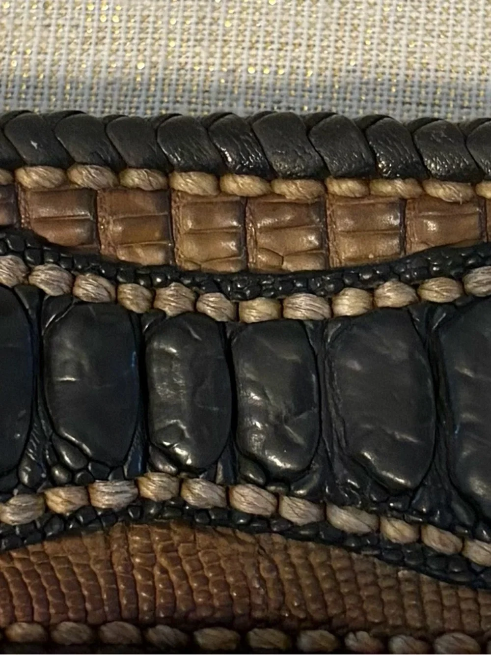 Hand Laced Black and Brown Braided Leather Cuff Bracelet